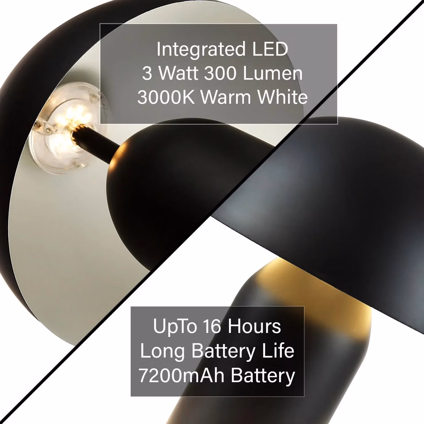 Happy Homewares Modern Rechargeable Mushroom Table Lamp with Touch Dimmer in Black, Height: 35.56 cm – 4