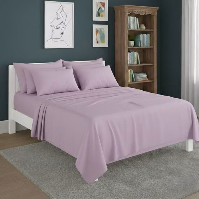 Snug City Plain Poly Cotton Easy Care Fitted Sheet and Matching Pillowcase Set in Purple, Super King