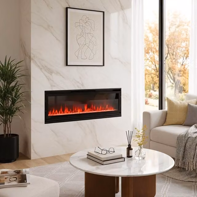 Lifeideas Electric Fireplace with 4 Brightness Levels, Black, Width: 127 cm
