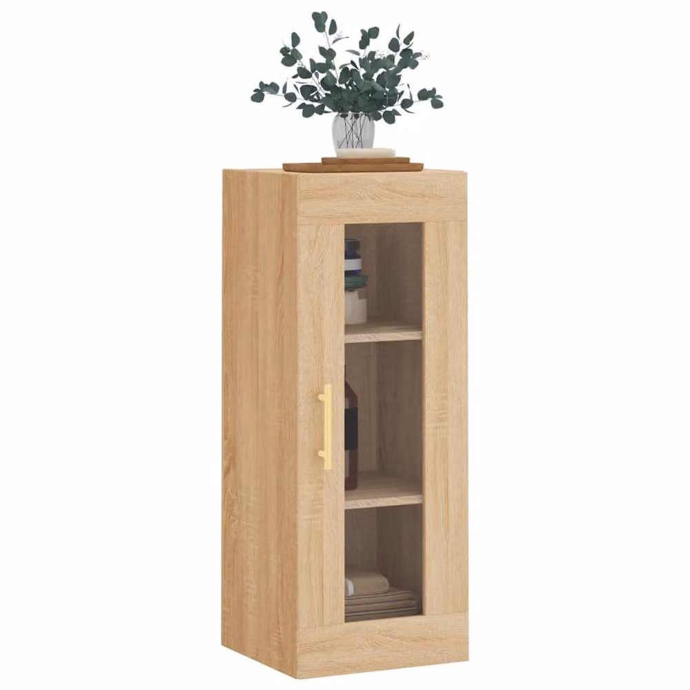 Berkfield Home Sonoma Oak Wall Mounted Cabinet with Glass Doors in Light Brown, W/D/H: 34.5 x 34.5 x 90 cm – 3