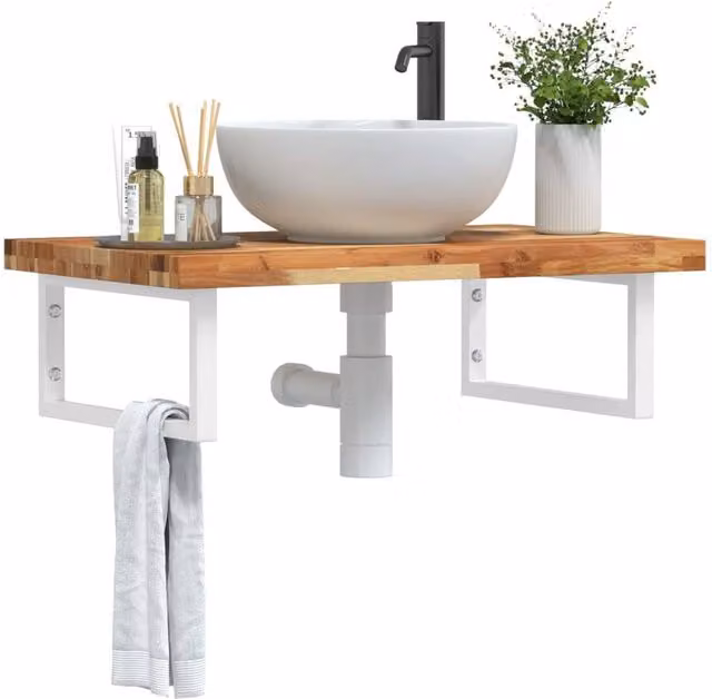 Berkfield Home Wall Mounted Basin Shelf in Brown Acacia Wood and Steel