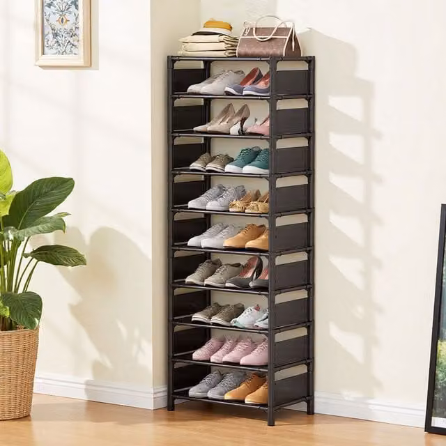 Lifeideas 10-Tier Metal Shoe Rack with Back Panel in Black