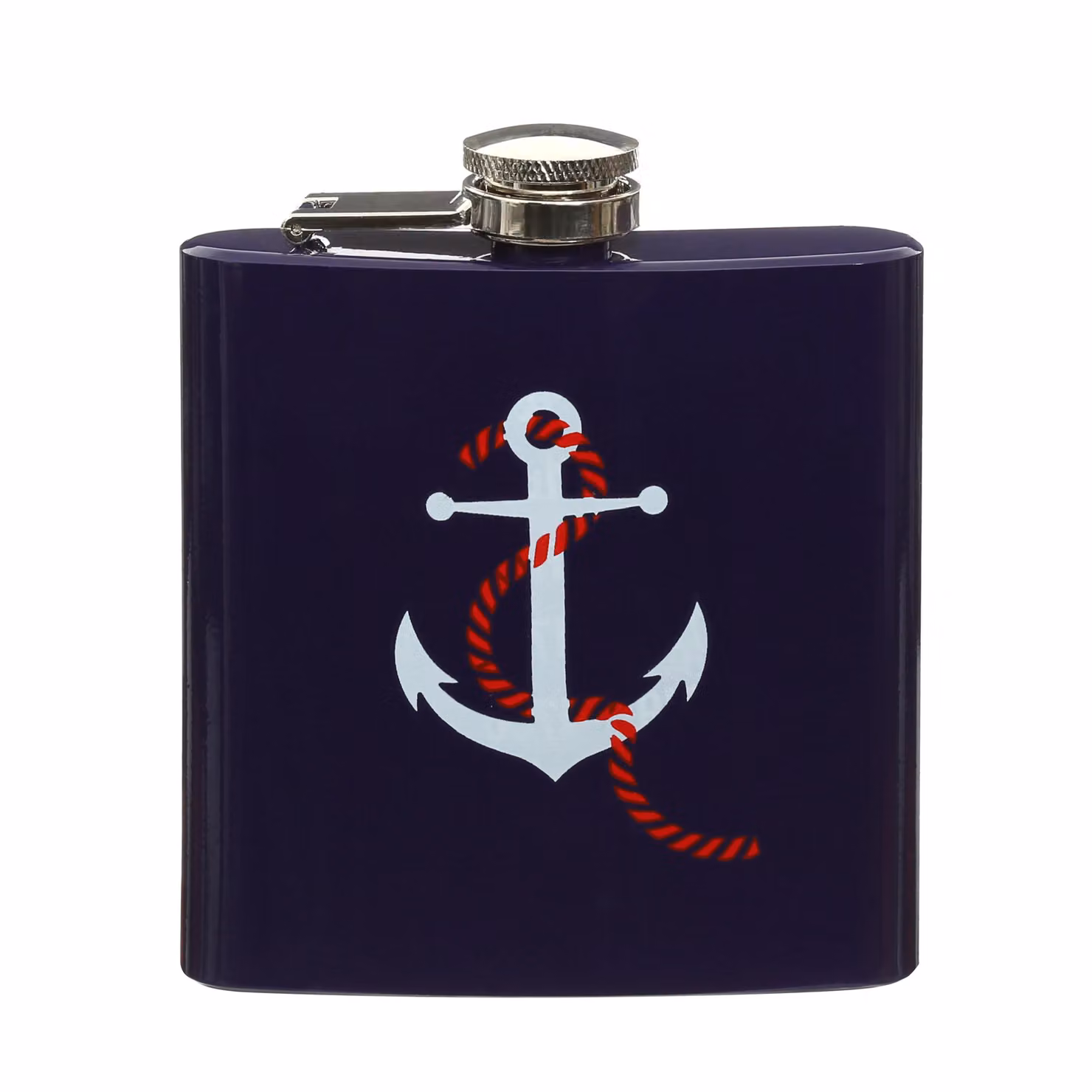 Orsina Stainless Steel Hip Flask with Nautical Anchor Design in Blue, White and Red – 2