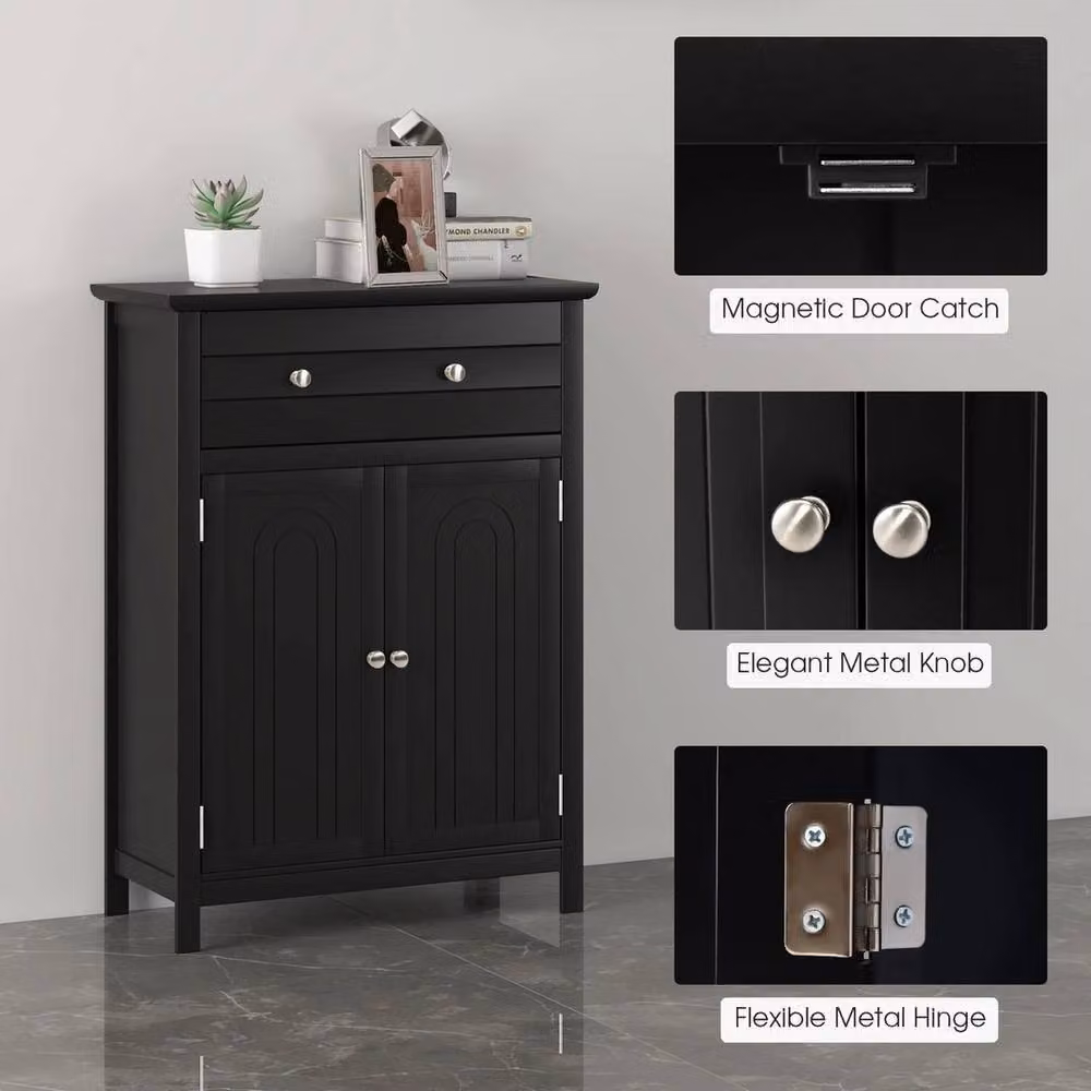 VOGREX Black Matt Freestanding Modern Bathroom Storage Cabinet with Internal Shelves and Hinged Doors – 3