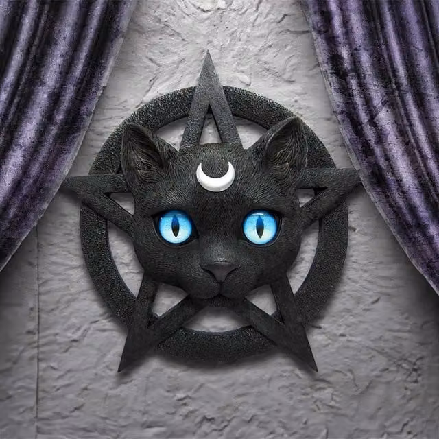 Nemesis Now Feline Worship Cat Pentagram Wall Plaque in Black and Blue, Diameter: 25.5 cm