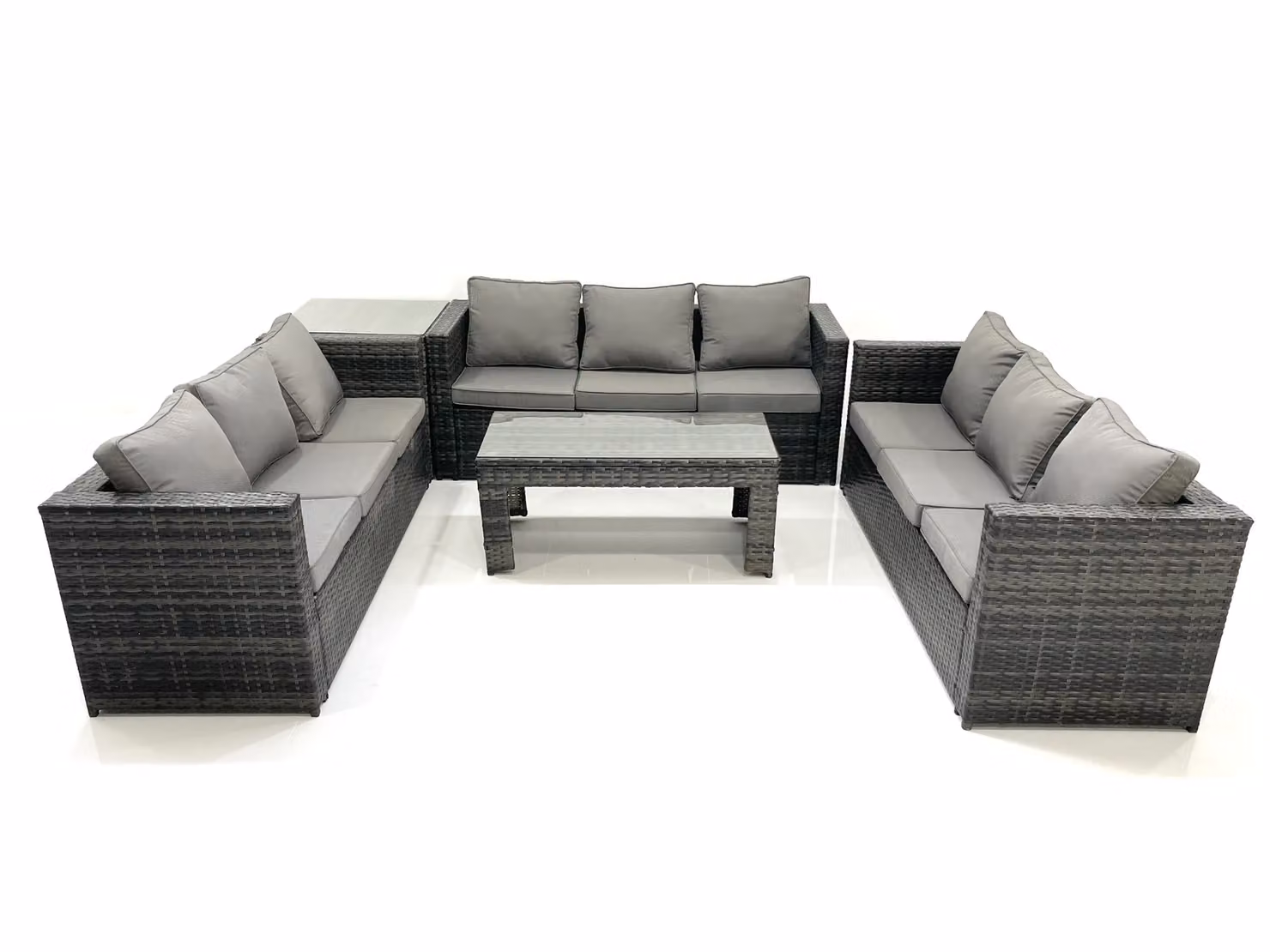 Fimous 9 Seater Rattan Garden Furniture Set with Coffee Table and Side Tables in Dark Grey – 2