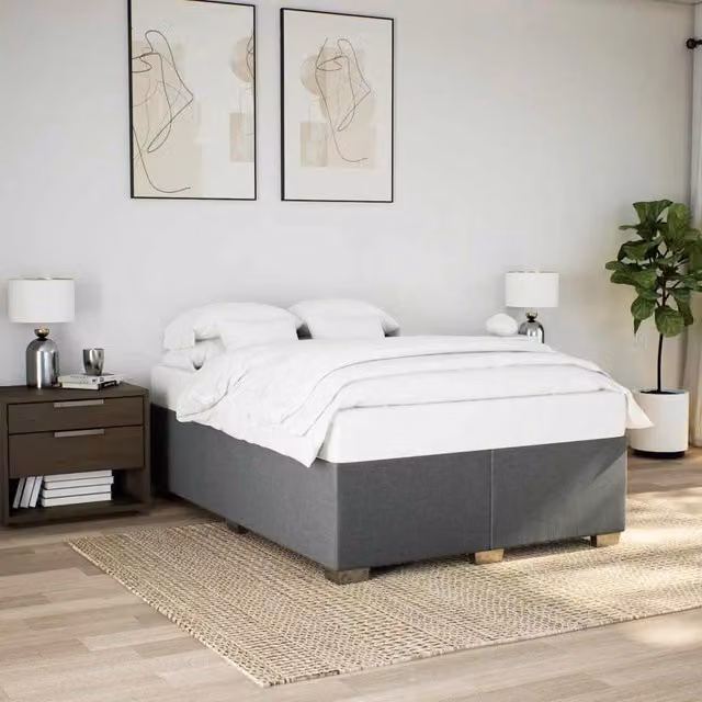 Berkfield Home Upholstered Fabric Bed Frame in Grey, Double (140 x 200 cm) – 1