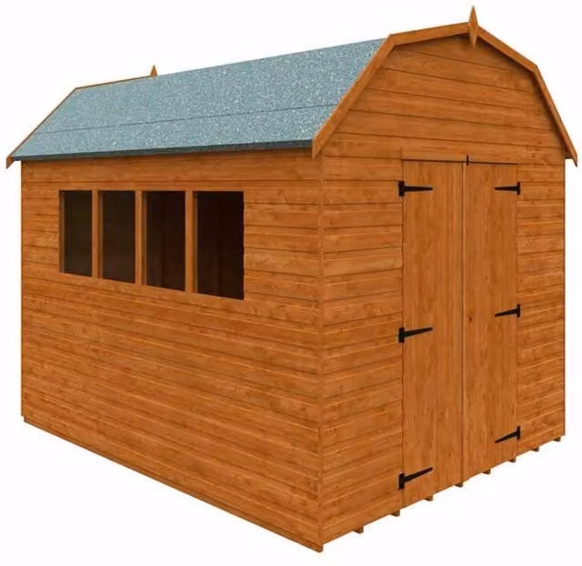 Buttercup Farm Barn 12mm Shed in Burnt Orange and Grey, Solid Wood Gable Design, W: 304.8 cm, D: 243.8 cm, H: 235.0 cm – 1