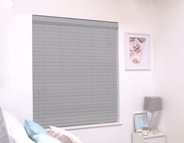 Caecus Real Wood Venetian Blinds with 50mm Slats, Grey, W: 160 cm, D: 90 cm