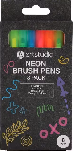 Art Studio Neon Multicolour Brush Pens, Pack of 8