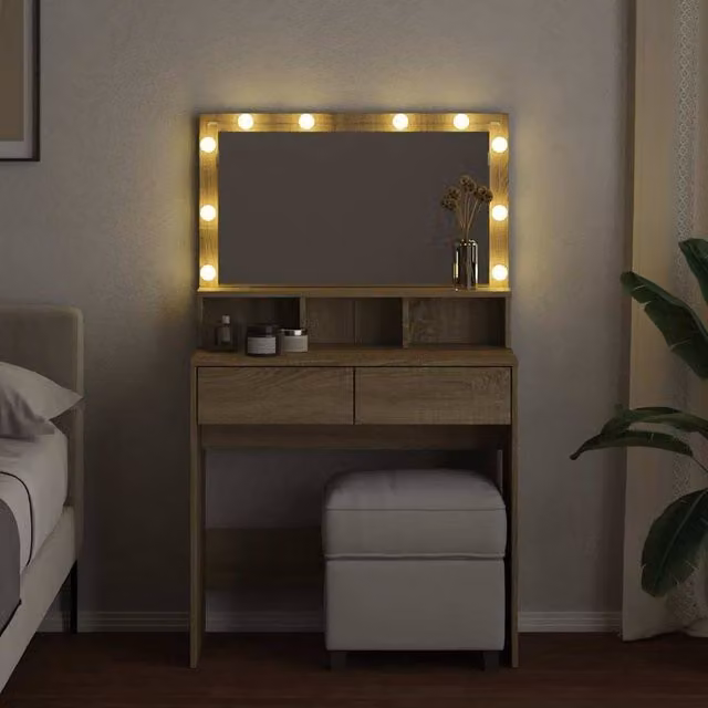 Berkfield Home Beautiful Dressing Table with LED in Sonoma Oak Light Brown, W: 80 cm, D: 41 cm, H: 134.5 cm – 1