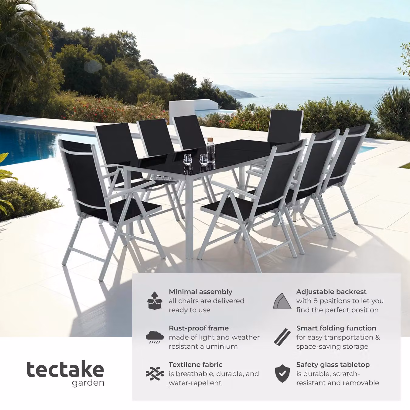 tectake Modern Aluminium and Glass Seating Set in Silver – 2