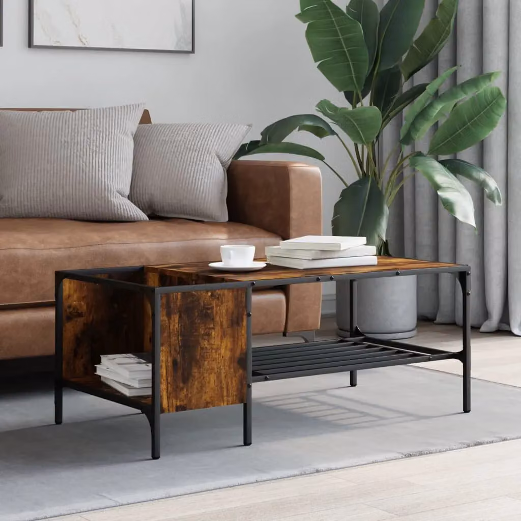 Berkfield Home Smoked Oak Coffee Table with Rack in Brown, W: 100 cm, D: 51 cm, H: 40 cm – 3