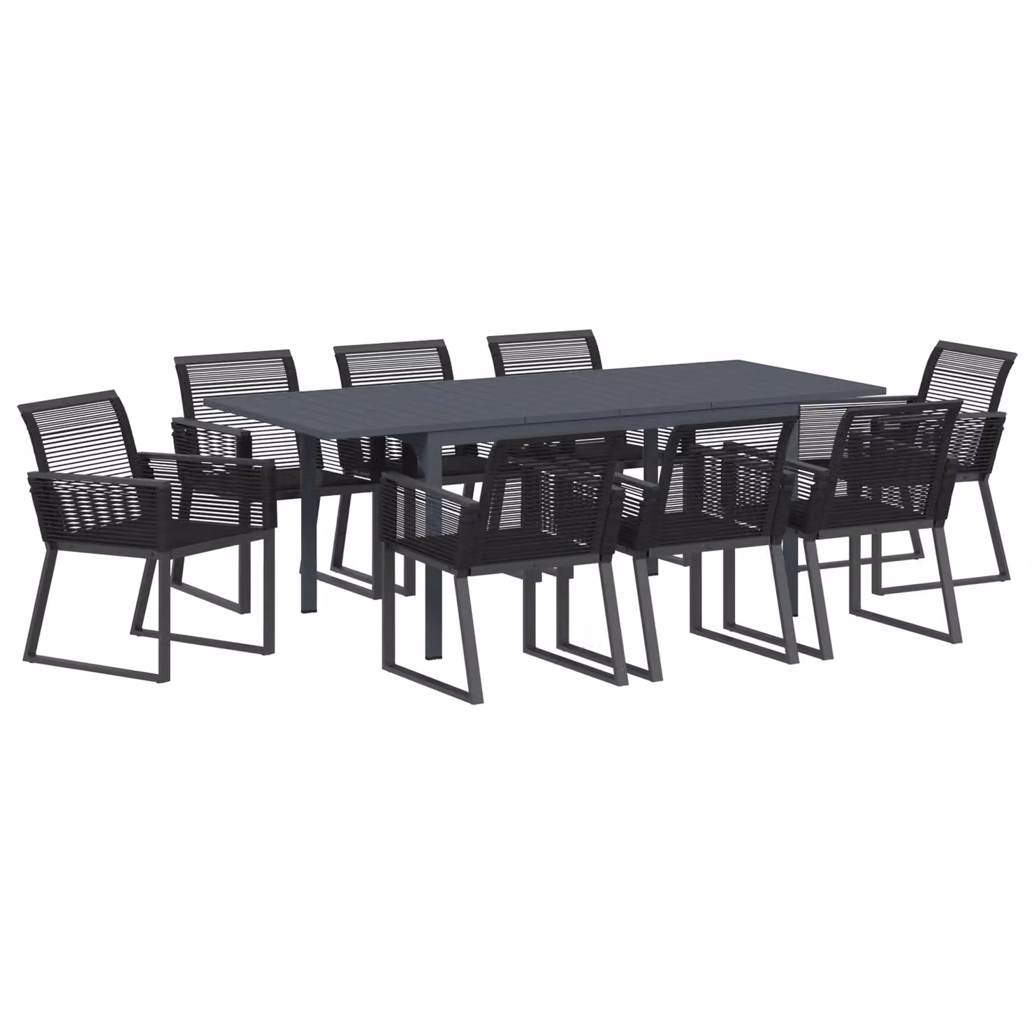 Berkfield Home 9 Piece Black Poly Rattan Extendable Garden Dining Set – 2