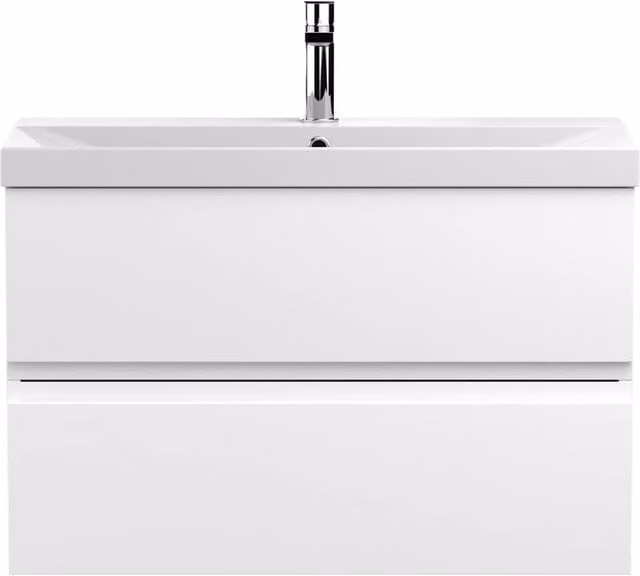 Balterley Mavesyn 2 Drawer Wall Hung Vanity Basin Unit, Satin White, Width: 80 cm