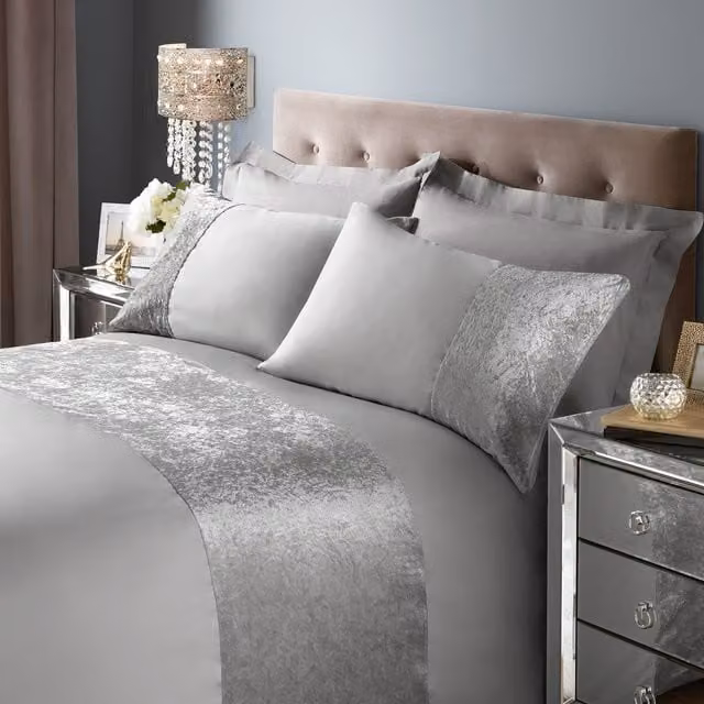 Roseley Silver Grey Crushed Velvet Duvet Cover Set with 2 Pillowcases, W: 180 cm, H: 200 cm