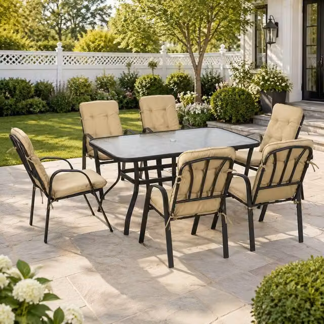 STILVORA Garden Dining Set with Beige Cushions