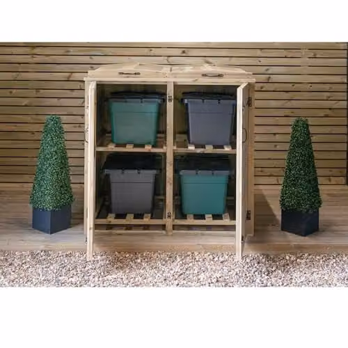 Garden Village Supreme 4 Recycling Box Chest in Rustic Brown Untreated Wood