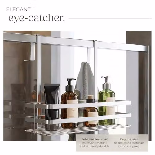 tectake 3-Tier Hanging Stainless Steel Shower Caddy with Hooks in Silver – 3
