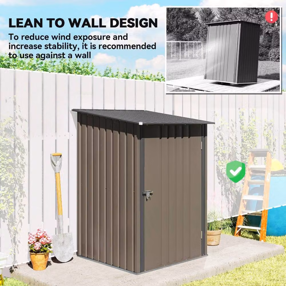 Rolipo Brown and Grey Lean-To Steel Garden Shed with Lockable Single Door – 6