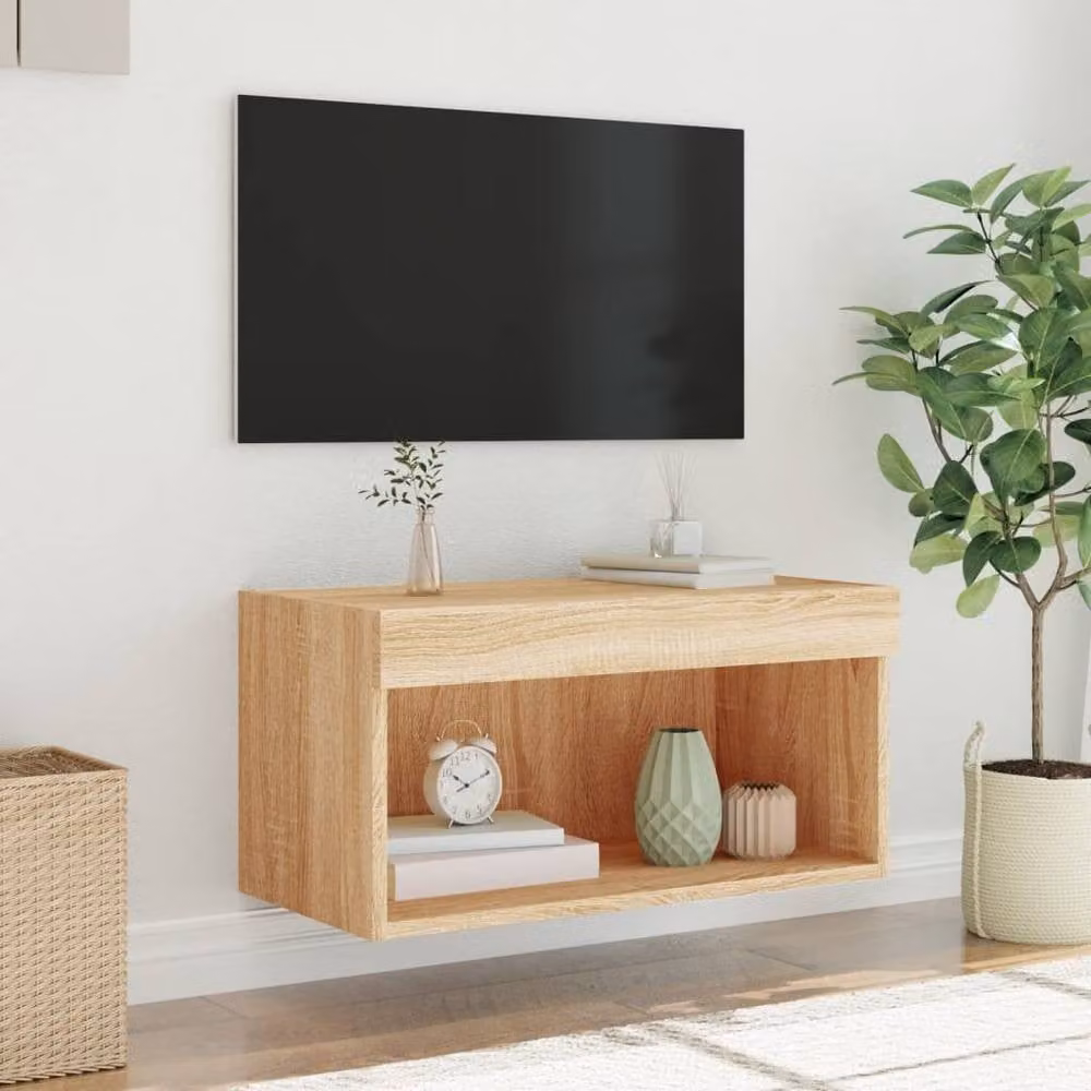 Berkfield Home TV Cabinet with LED Lights in Sonoma Oak Brown, W/D/H: 60 x 30 x 30 cm – 4