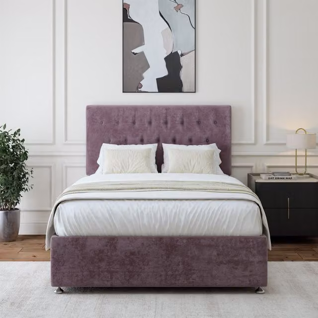 Bedmaster Luxury Velvet Divan Base and Button Headboard with Drawers in Mauve, Super King, W/D/H: 200 x 200 cm