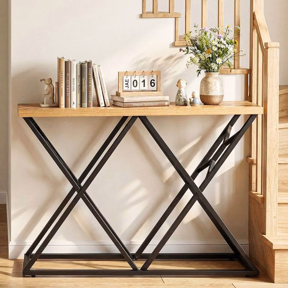 Gymax Industrial Farmhouse Console Table in Brown – 3