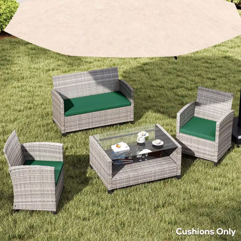 STILVORA 3 Piece Green Rectangular Seat Cushion Set with Removable Washable Polyester Covers