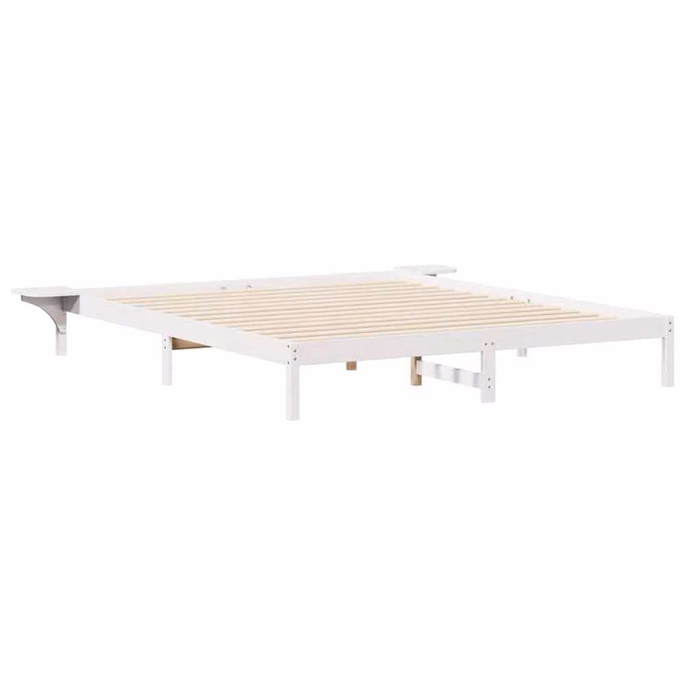 Berkfield Home Modern White Bed Frame with Side Tables in Solid Pine Wood, W/D/H: 200 x 210 cm – 2