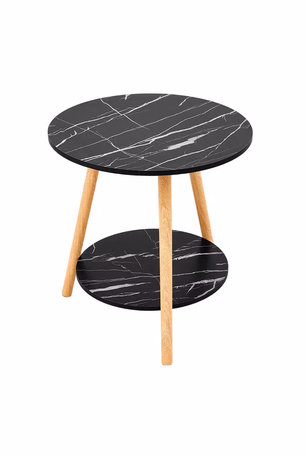 Living and Home Double-Tier Round Wooden Side Table in Black, W/D/H: 50 x 50 x 50 cm – 2