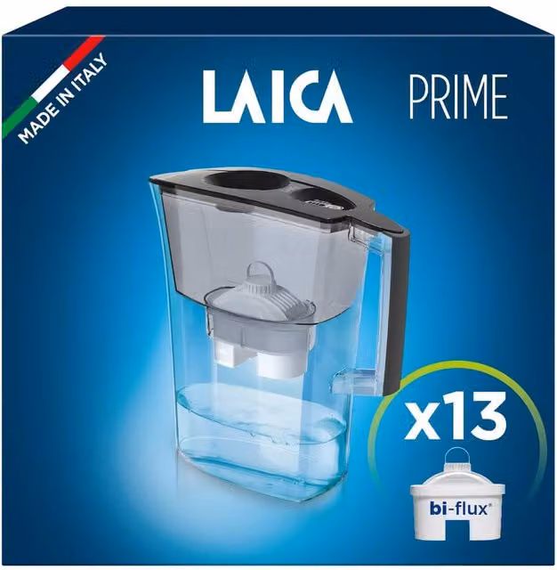 LAICA Prime Line Water Filter Jug and 13 Bi-flux Cartridges, Black, 3 l – 3