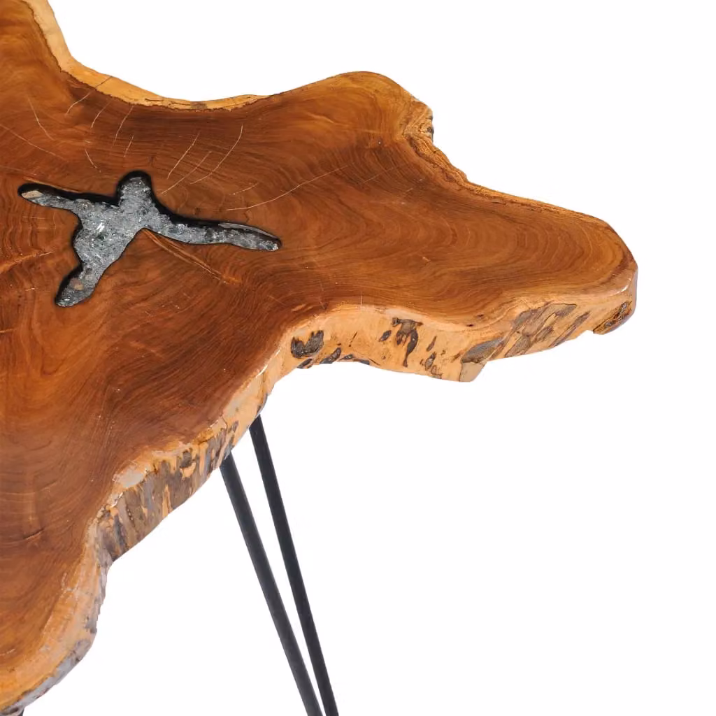 Berkfield Home Rustic Live Edge Coffee Table in Teak Wood and Polyresin, Brown and Black, W: 70 cm, D: 45 cm – 3