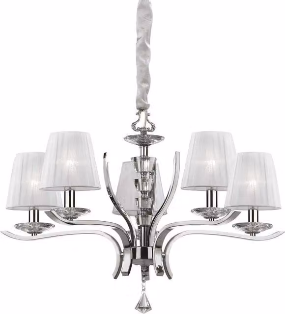 Netlighting Pegaso 5-Light Crystal Multi-Arm Chandelier in Chrome and White Finish with Clear E14 Bulbs