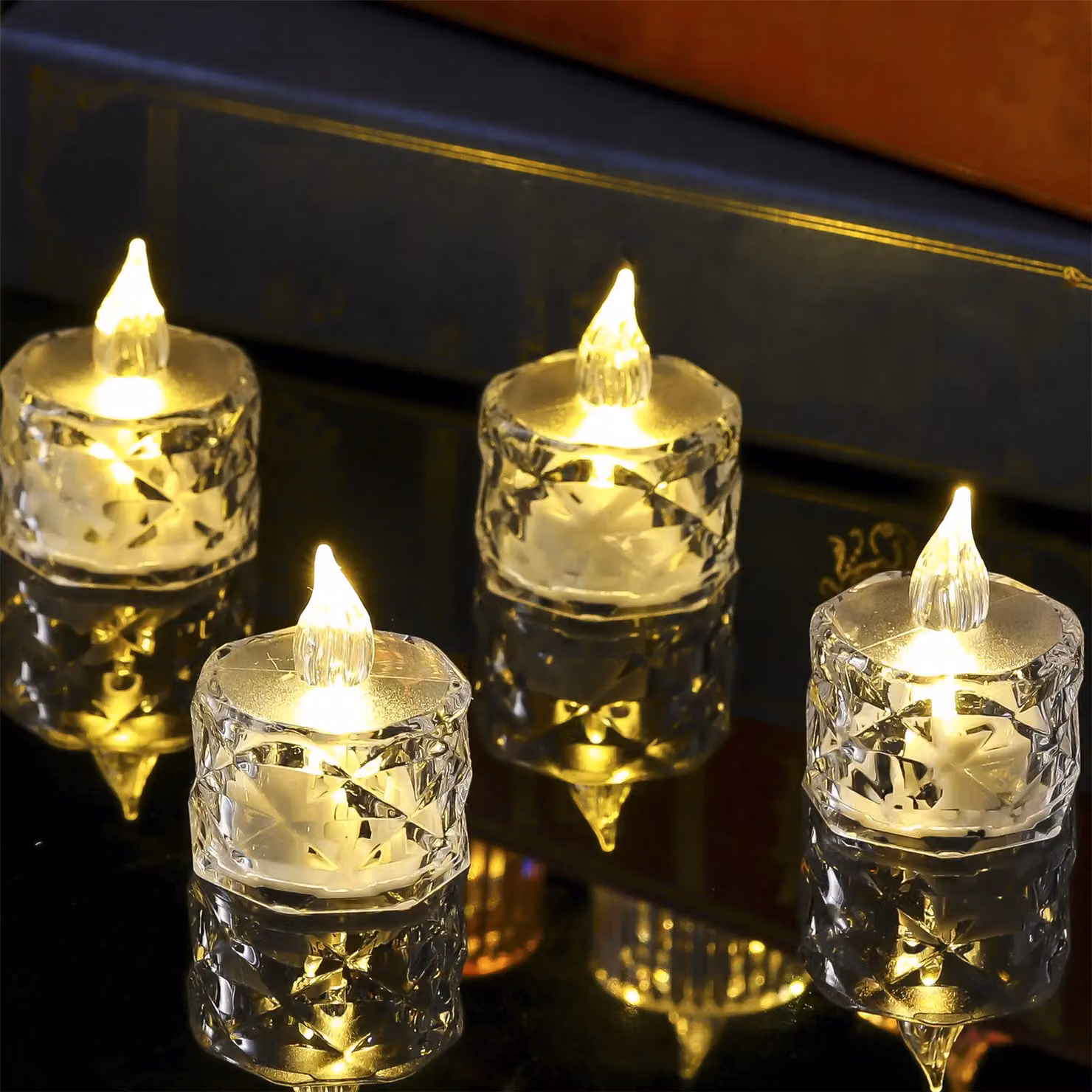 mysmartbuy Set of 12 Clear Faceted Battery Powered LED Tealights, H 5 cm x W 3.8 cm – 2