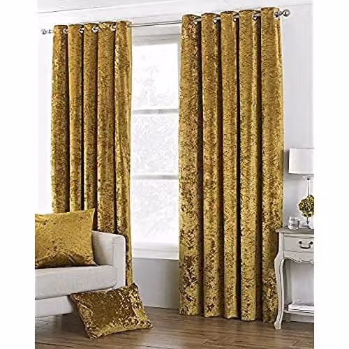 Paoletti Verona Crushed Velvet Eyelet Curtains, Yellow, W: 229 cm, H: 137 cm – 1