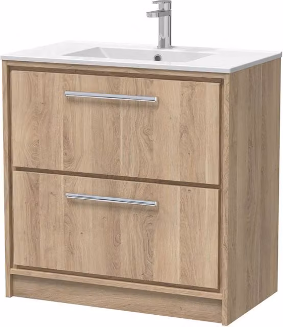 Balterley Longnor 2 Drawer Floor Standing Vanity Basin Unit, Brown Light Oak, Width: 80 cm – 1