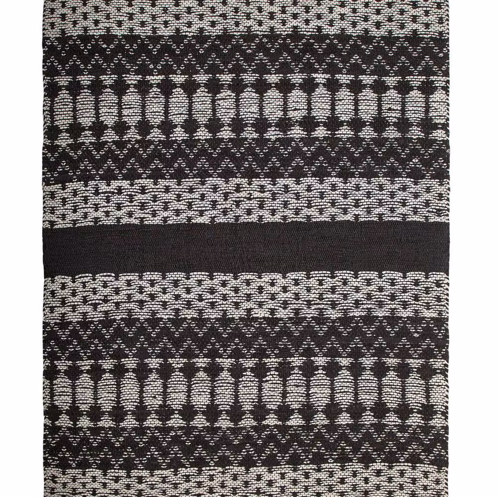 Wyld and Coco Black and White Patchwork Leather and Cotton Woven Rectangular Area Rug W: 140 cm, L: 200 cm – 2