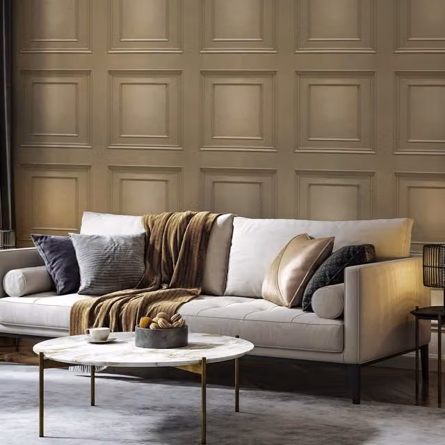 Belgravia Decor Amara Panel Sage and Gold Geometric Classic Wallpaper