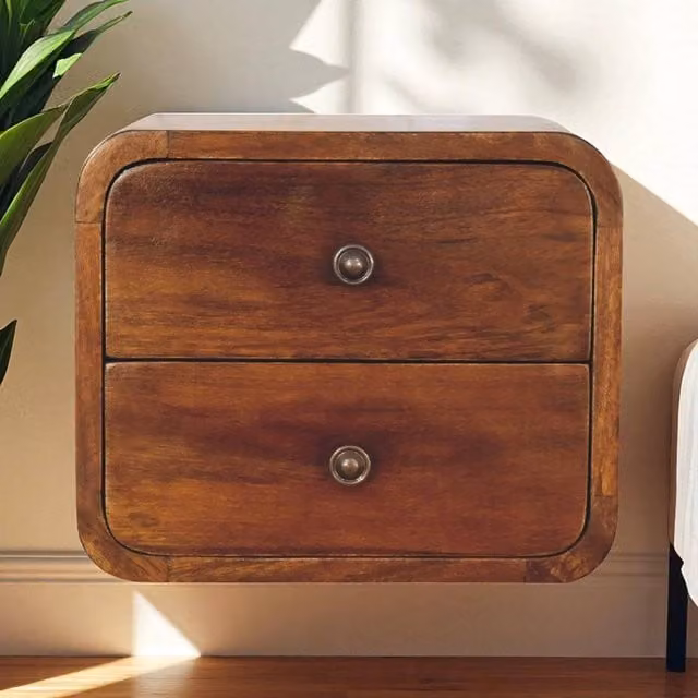 Artisan Furniture Solid Mango Wood Floating Mini Chestnut Bedside Table in Brown