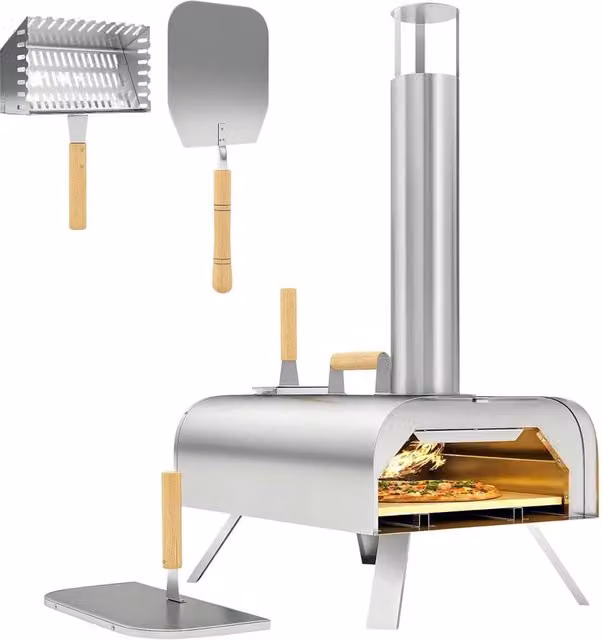 SPETLEK 12 Inch Portable Wood Pellet Pizza Oven in Silver, W/D/H: 100 x 100 x 75 cm – 1