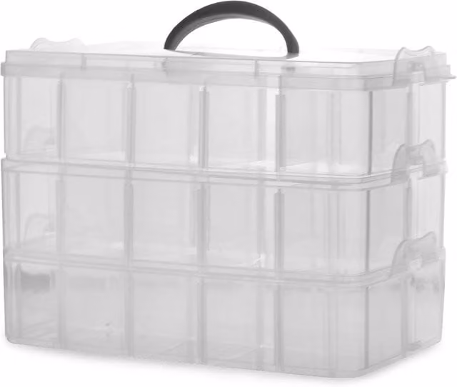 Pukkr 3 Tier Plastic Storage Boxes with Handles in White and Transparent