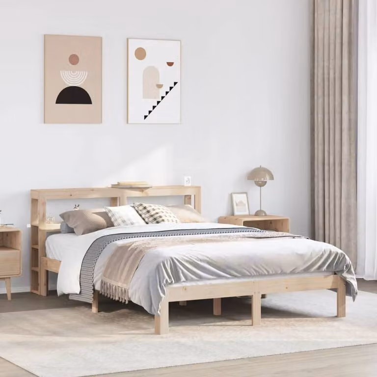 Berkfield Home Rustic Solid Pine Bed Frame with Headboard and Side Compartments, Brown, W: 120 cm, L: 190 cm