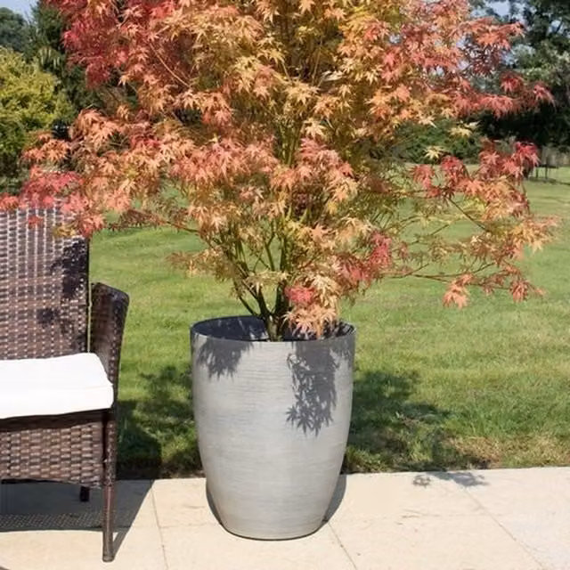 Primrose Cortina Stone Tall Round Planter in Grey