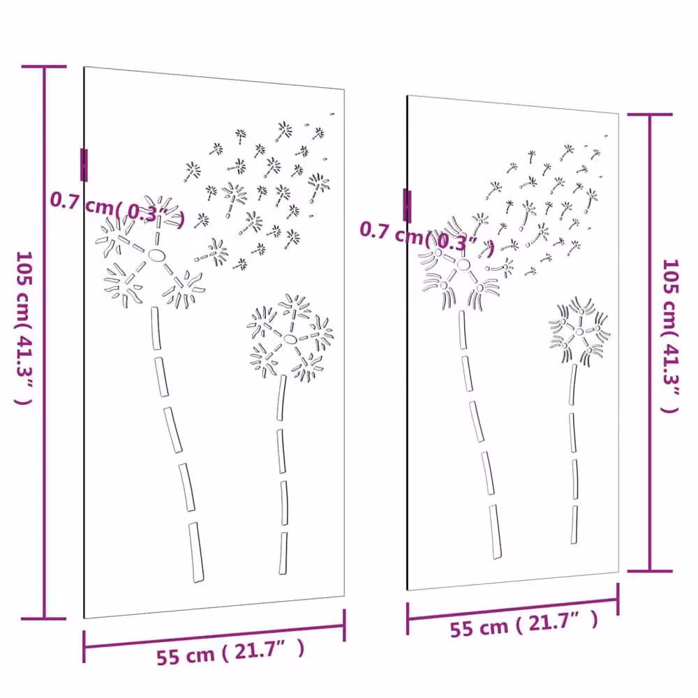 Berkfield Home Garden 2-Piece Brown Corten Steel Floral Wall Decorations, W/H: 105 x 55 cm – 3