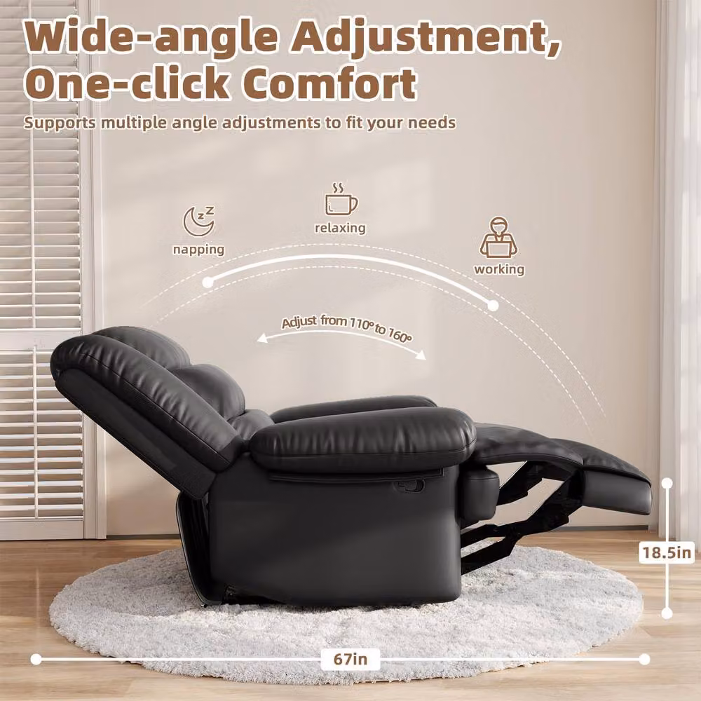 Gartistgo Manual Recliner Armchair in Black PU Leather with Metal Frame – 2