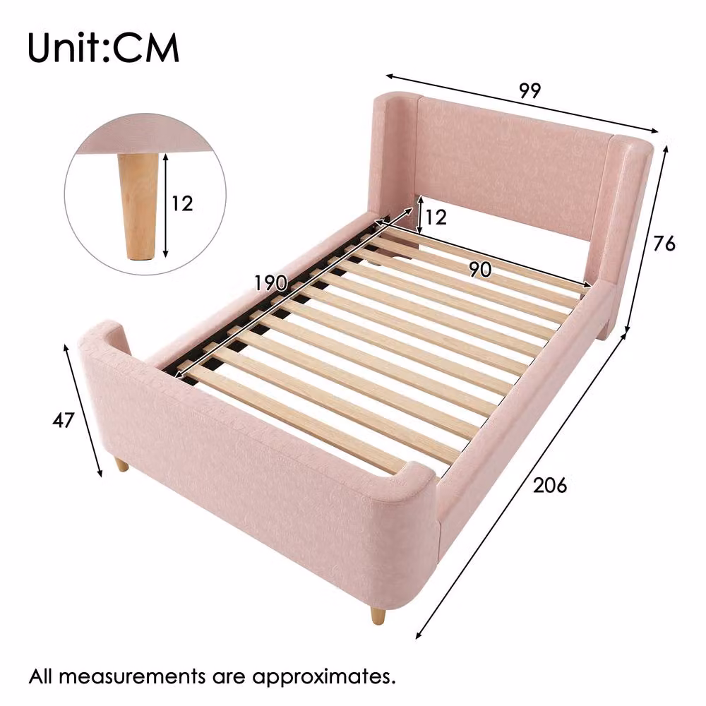 Matteo Pink Velvet Sleigh Single Bed Frame with Abstract Pattern – 2
