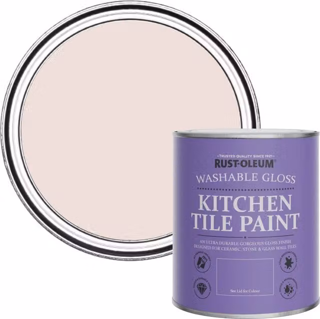 Rust-Oleum Water-Based Kitchen Tile Paint in Gloss Finish, Pink, 750ml