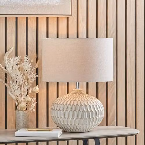 Ruma White Textured Glazed Ceramic Table Lamp – 1