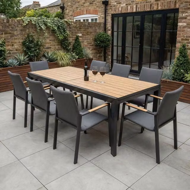 Bracken Outdoors Melbourne 8 Seat Rectangular Extending Garden Dining Set in Grey
