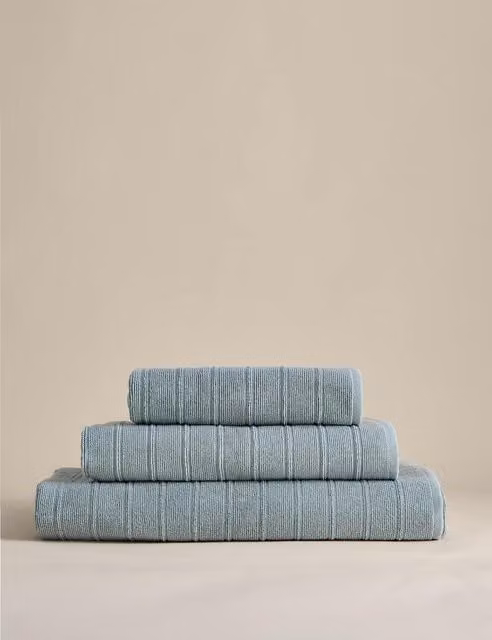 M&S Egyptian Cotton Striped Towel in Seafoam Green